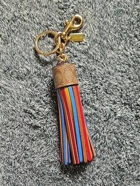 Coach Gold-Tone Multicolor Leather Tassel Keychain